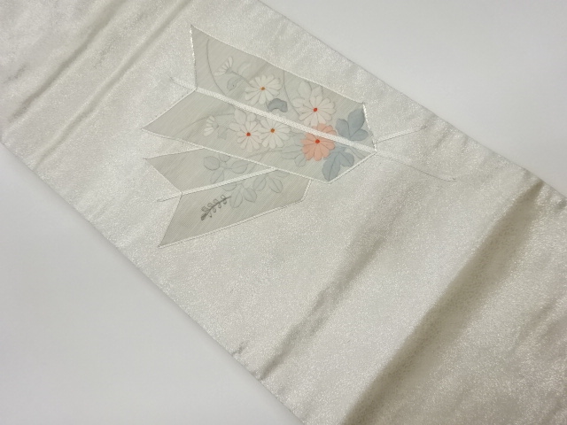 JAPANESE KIMONO / VINTAGE NAGOYA OBI / EMBROIDERY / ARROW FEATHER & KIKU